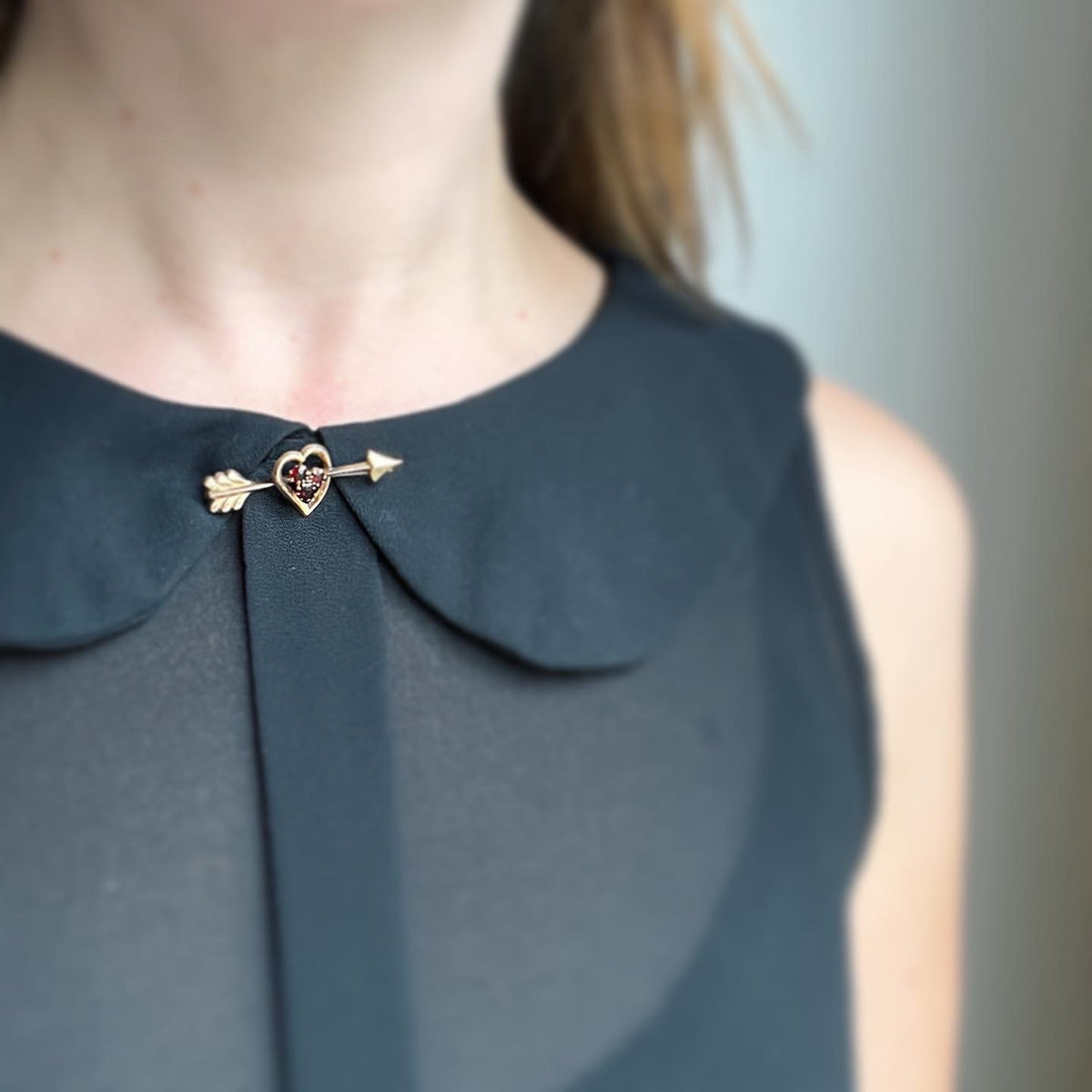 Love Token Rosy Gold & Garnet Pierced Heart Brooch