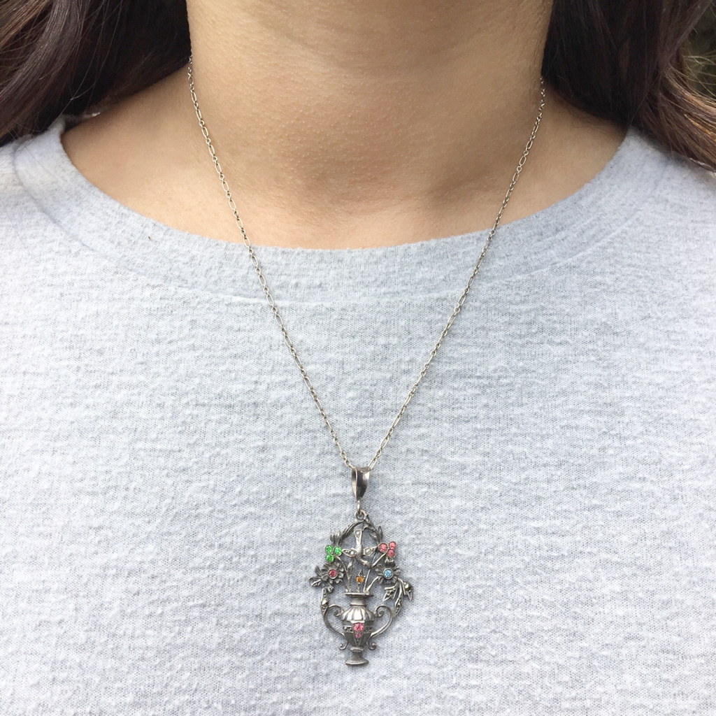 Silver & Paste Giardinetti Pendant with Bird