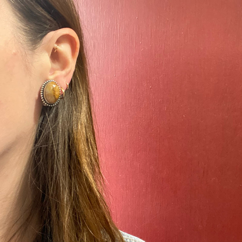 Petrified Bone & Sterling Silver Stud Earrings