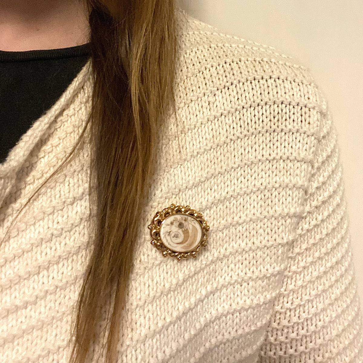 Cornucopia Hair Work in 18k Gold Brooch