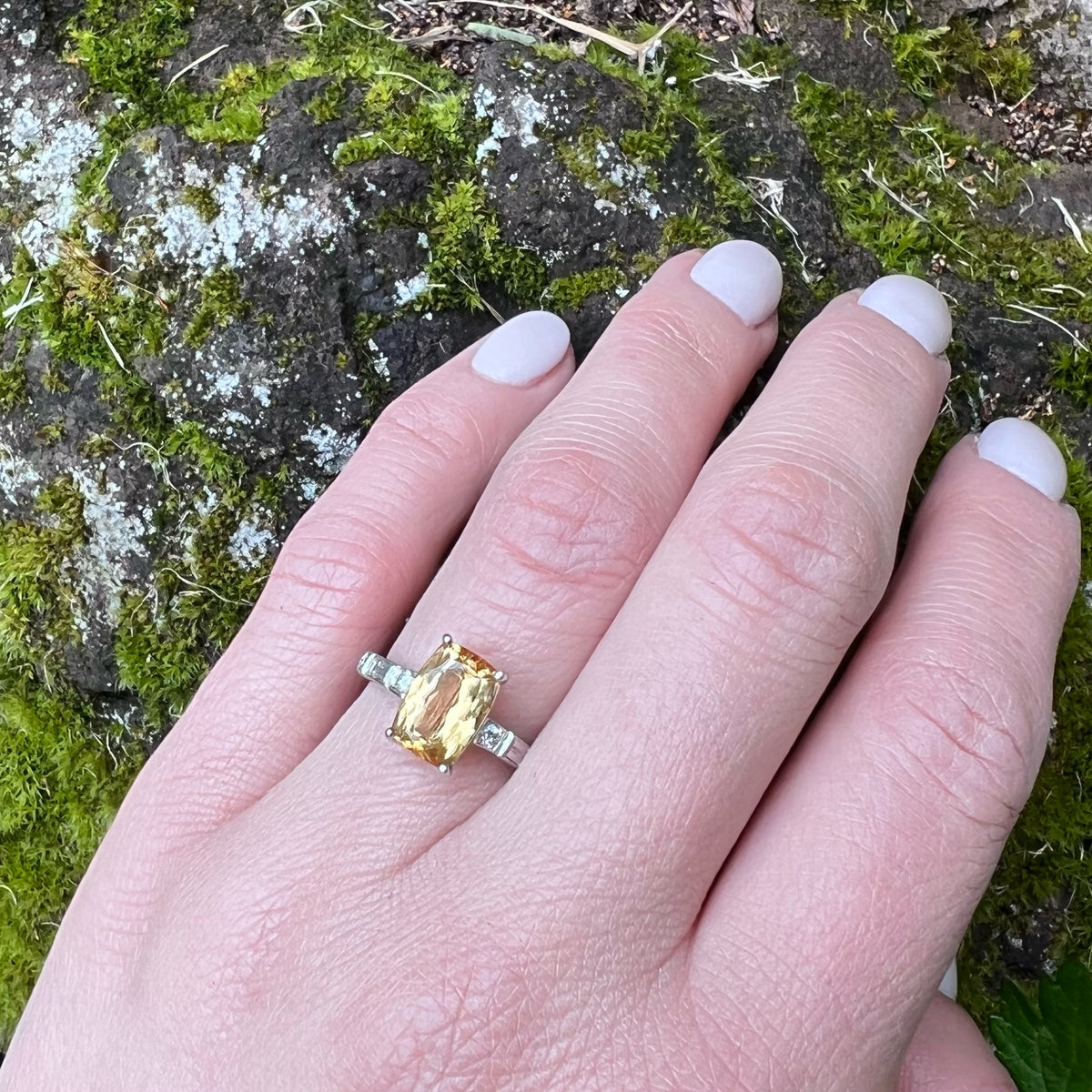 Fabulous Imperial Topaz in Diamond Set Platinum Ring
