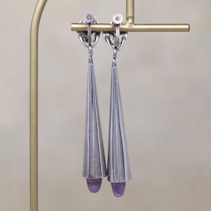 Amethyst & Sterling Mexican Modernist Earrings by Pineda