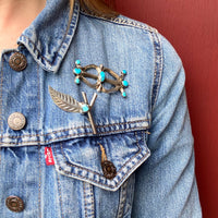 Hand Made Twig & Berries Silver & Turquoise Brooch