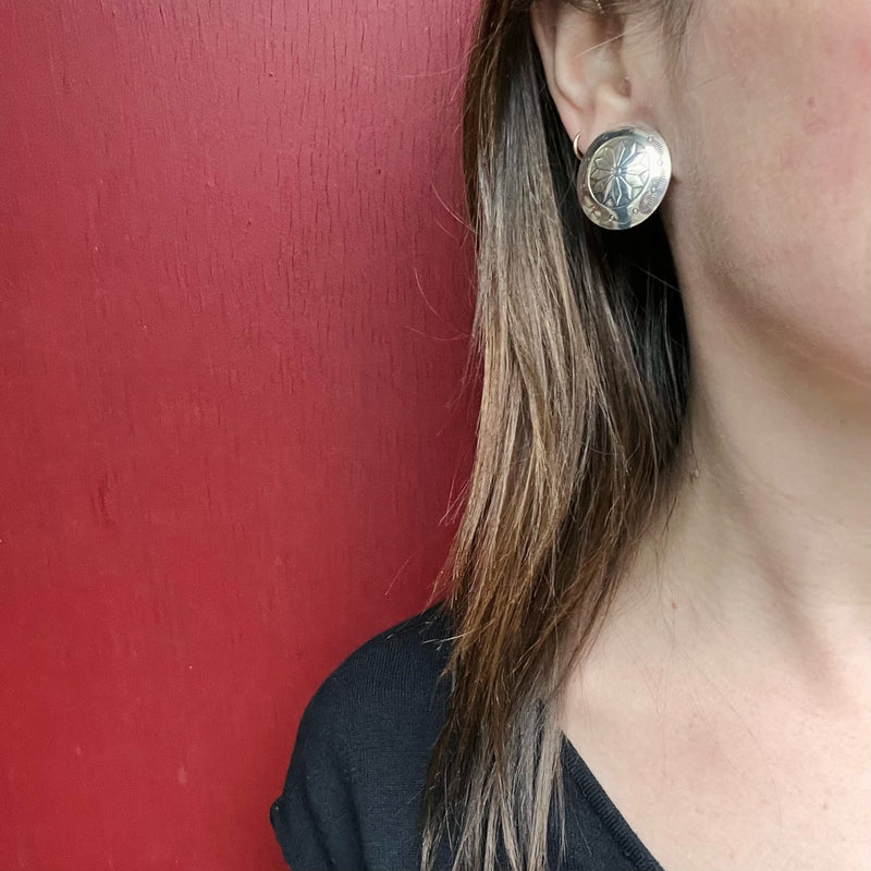 Sterling Concho Earrings with Florets & Rocker Designs