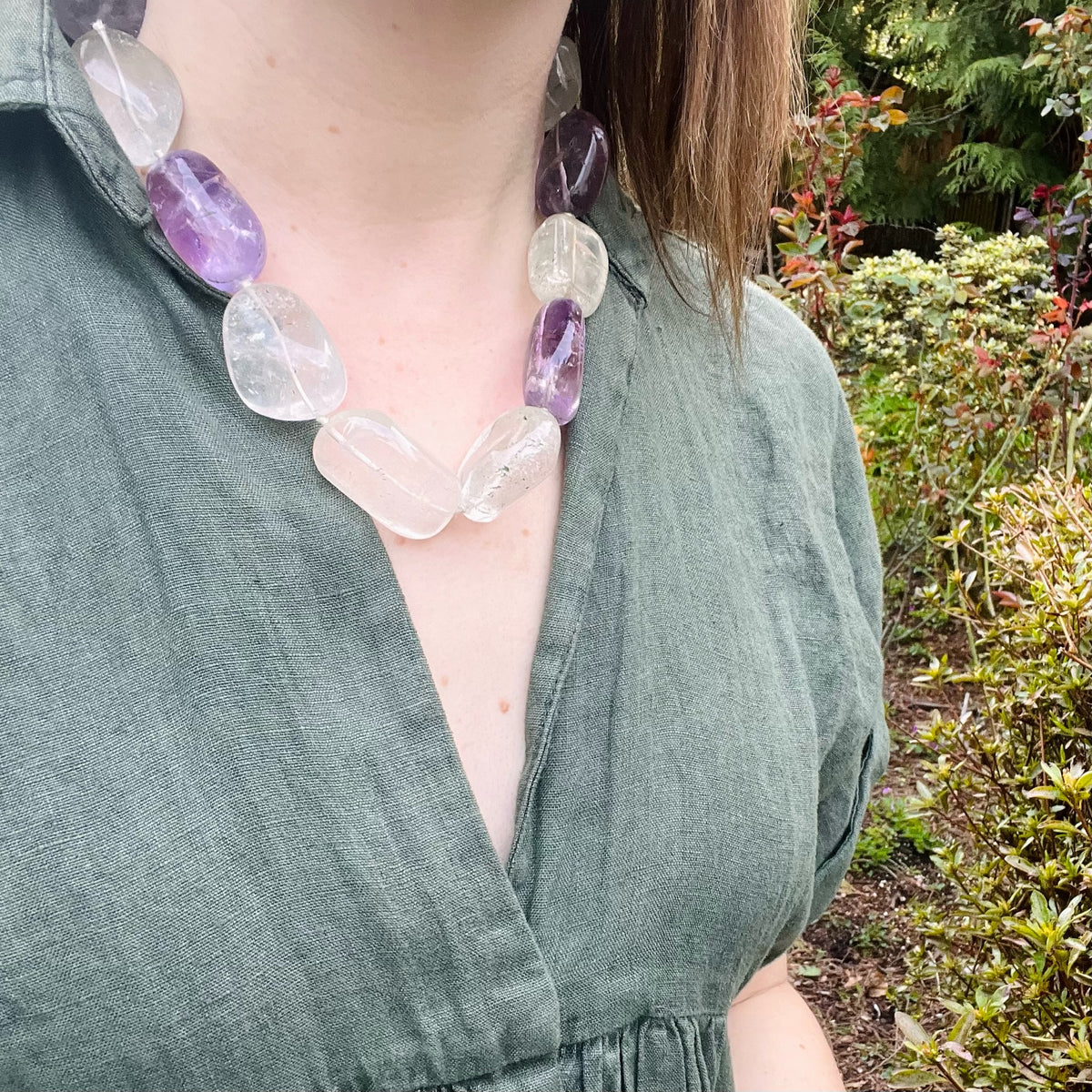 Chunky Amethyst & Rock Crystal Bead Necklace