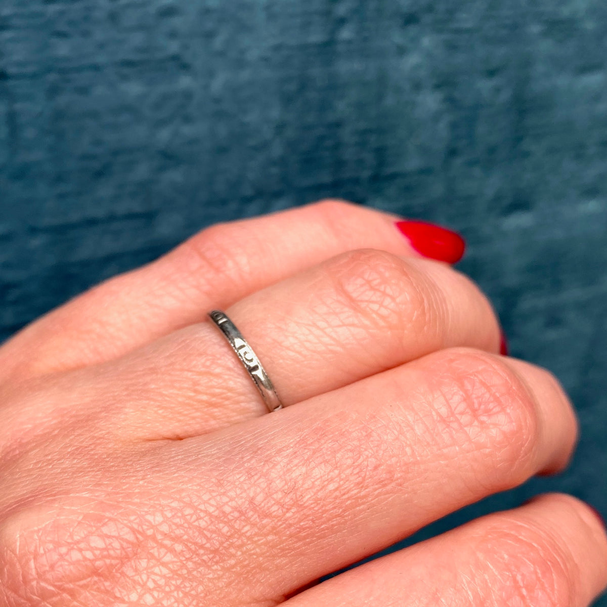 Romantic Platinum Band with Engraved Flowers