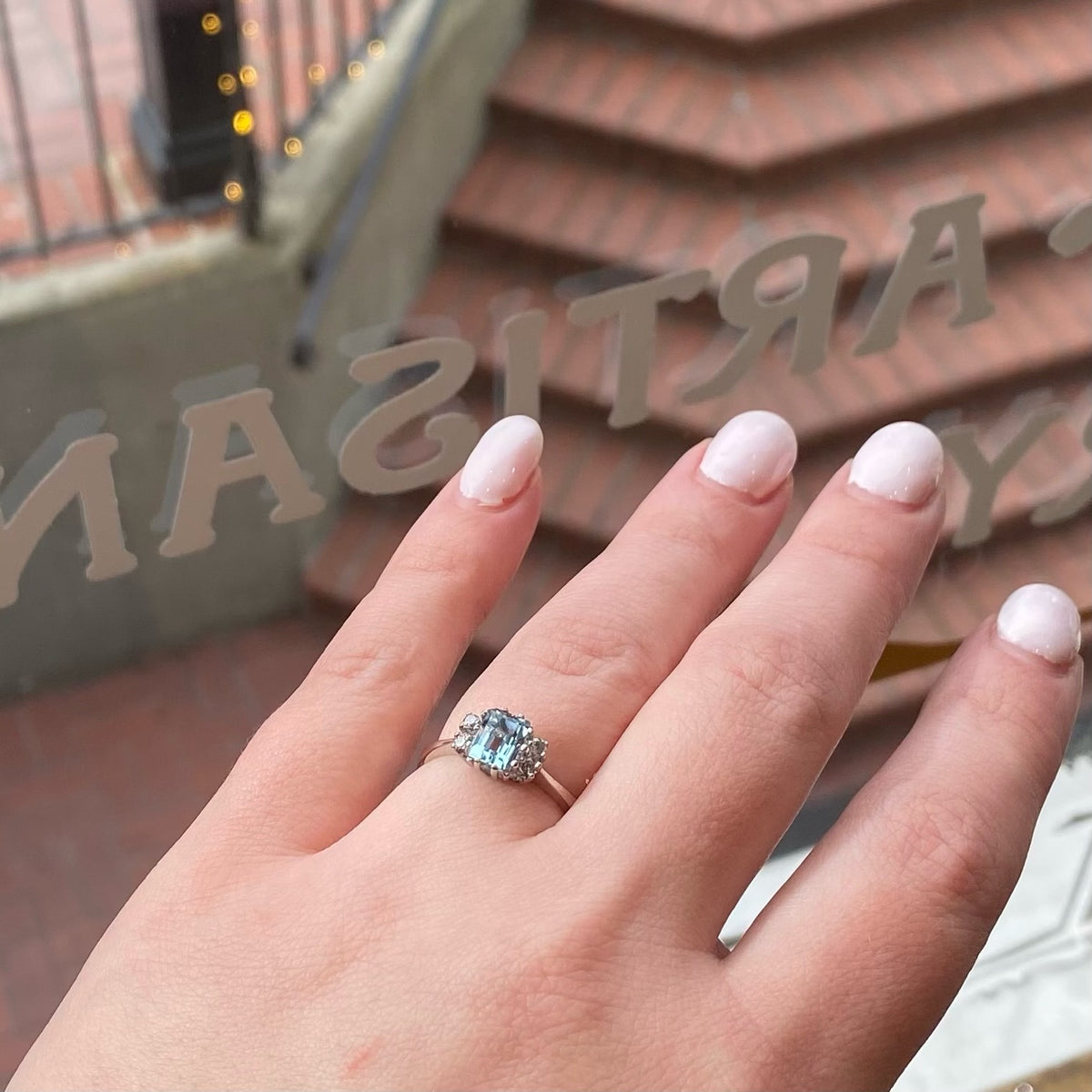 Aquamarine and Diamond Engagement Ring