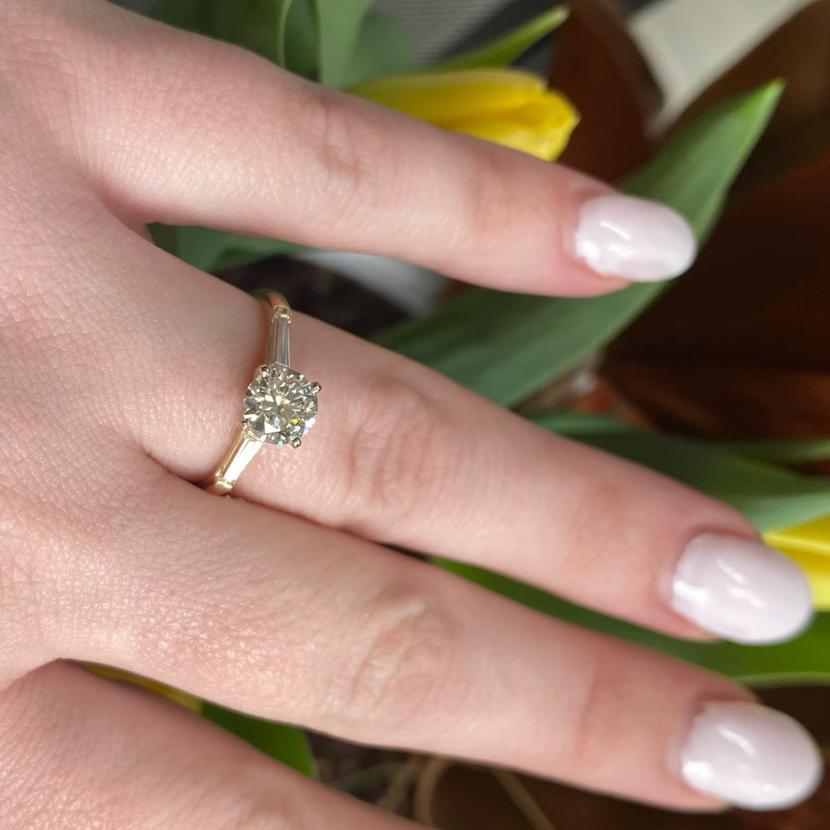Classic Diamond Engagement Ring with Baguette Sides