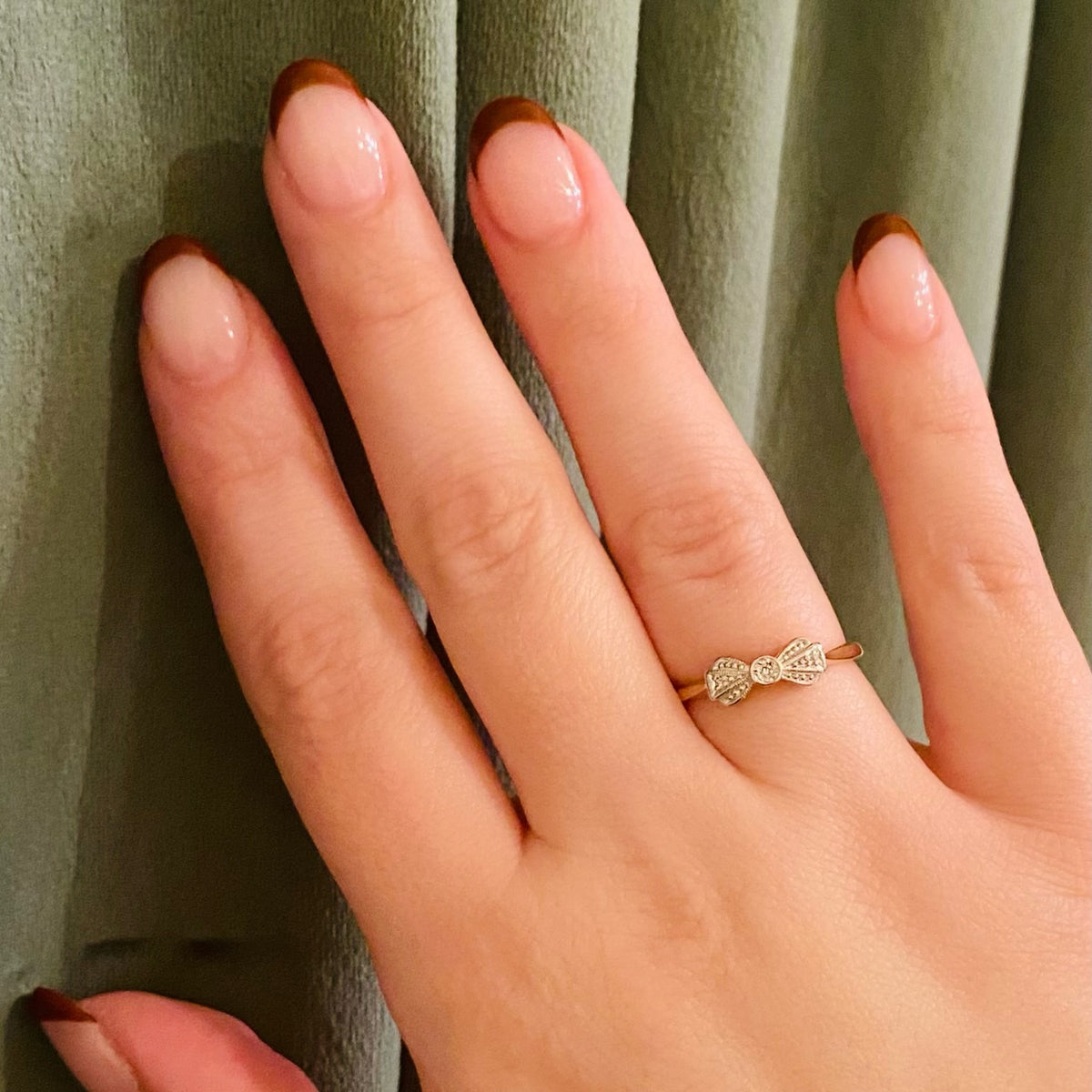 Dapper Little English Bow Ring with Diamonds