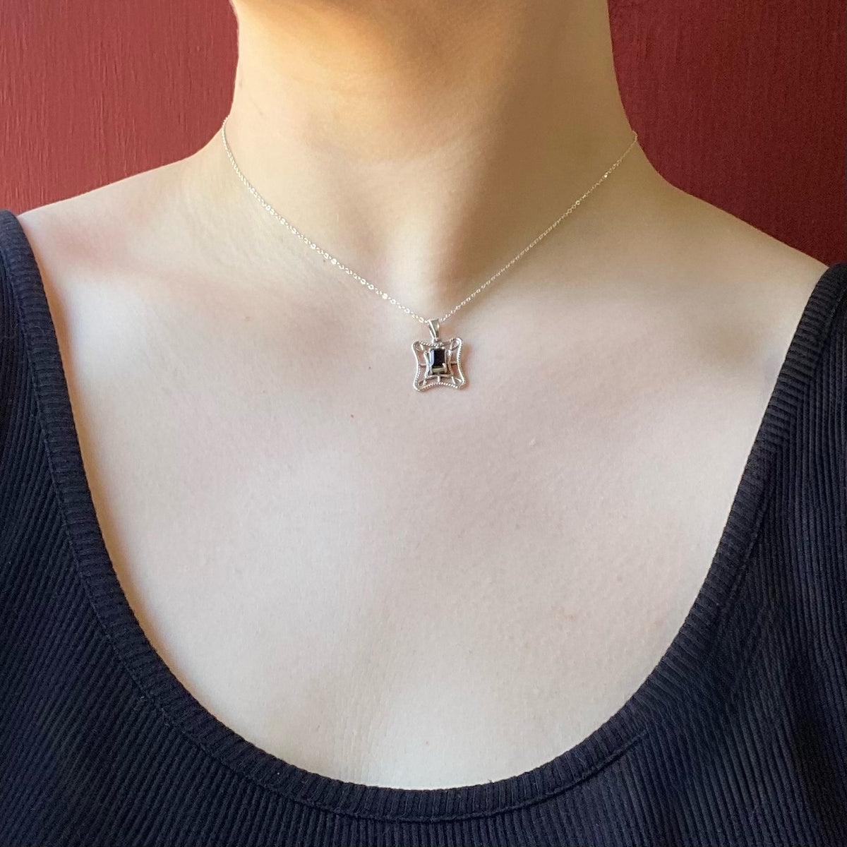 Sterling Silver Web Necklace with Onyx