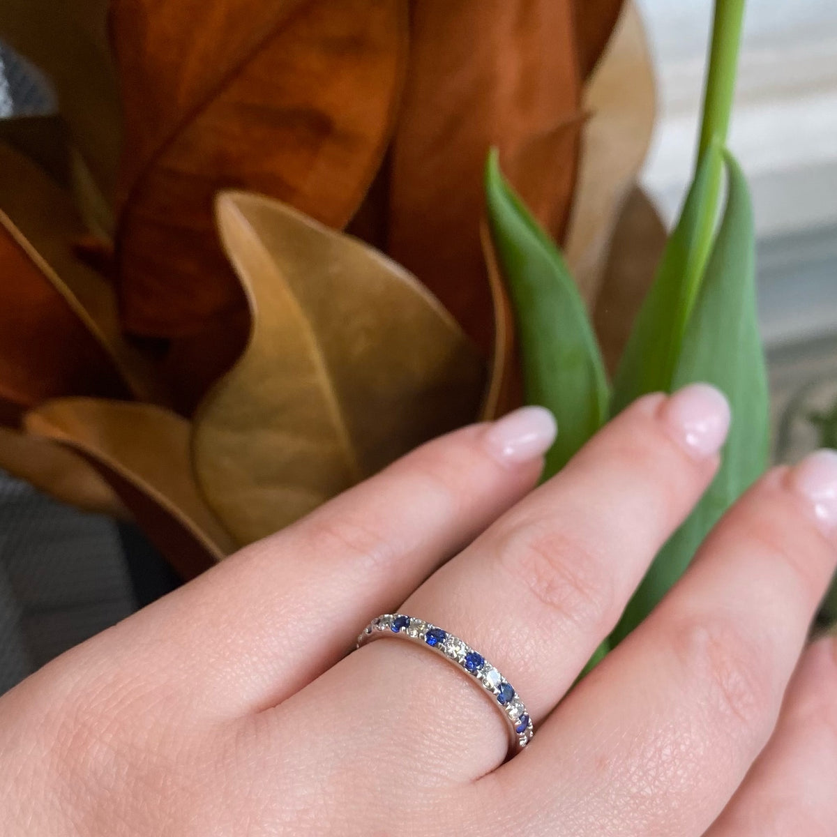 Sapphire and Diamond Platinum Eternity Band