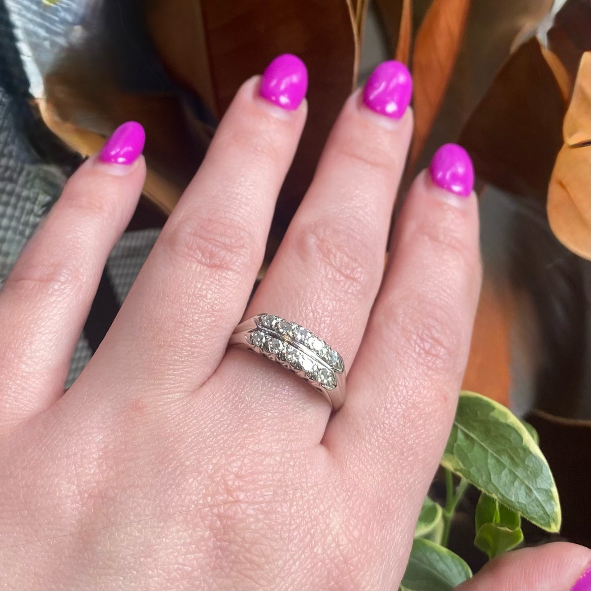 Double-Row Diamond & White Gold Retro Band