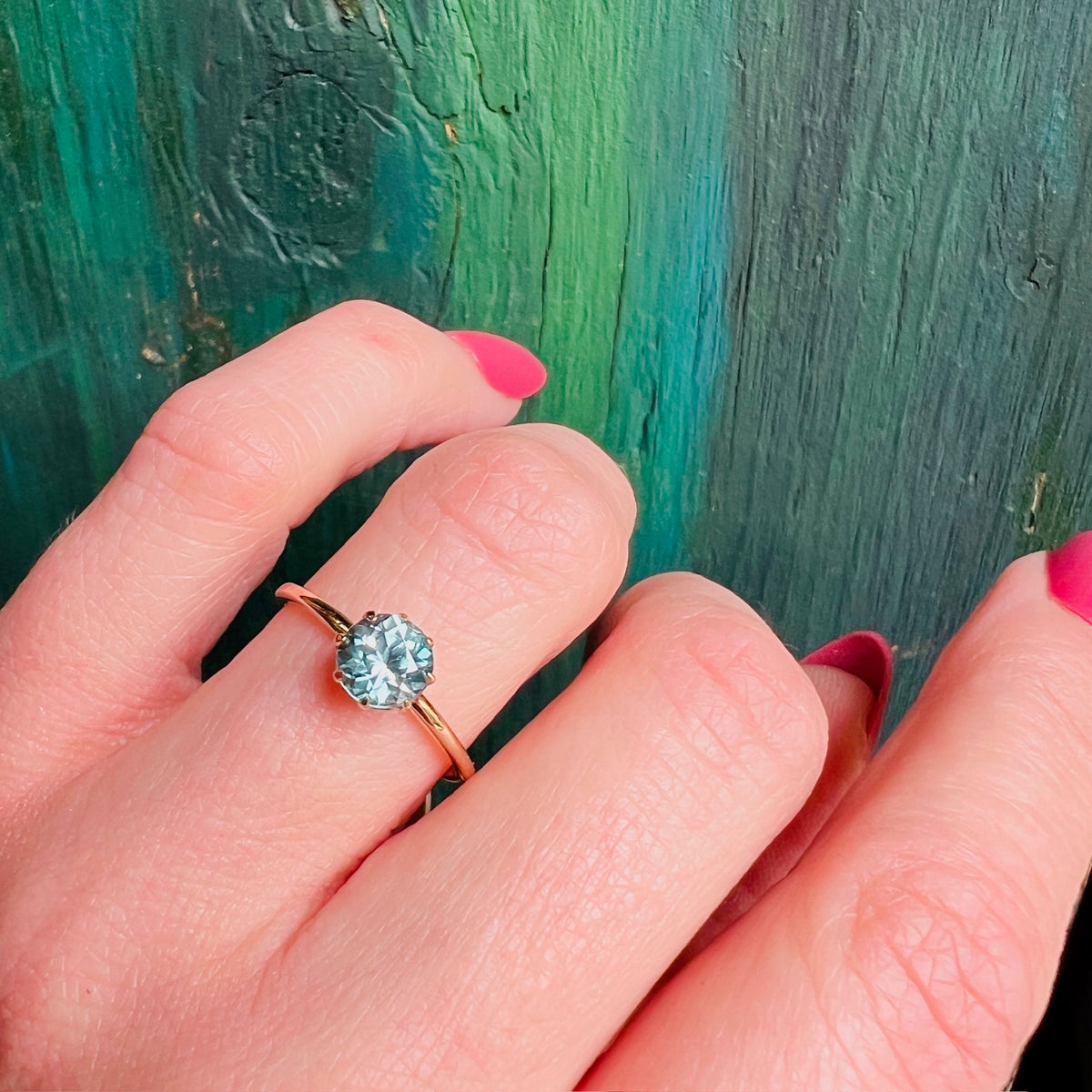 Exquisite Edwardian Blue Zircon Solitaire Ring