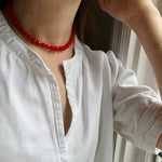 Opaque Faceted Red Glass Bead Choker