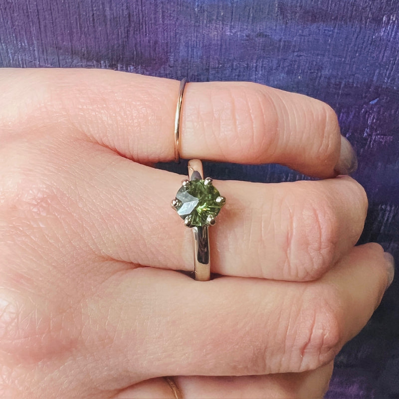 Shimmering Star Cut Green Garnet Solitaire