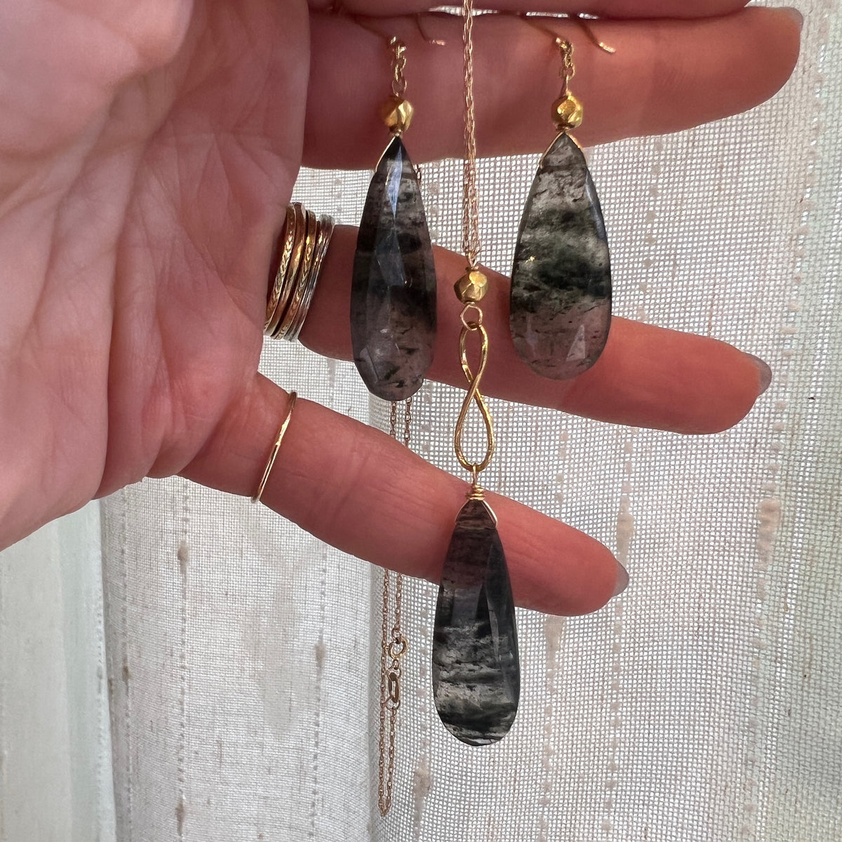 Moss Agate & Vintage Gold Bead Earrings by brunet