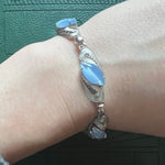 Sterling Filigree & Blue Glass Cats Eye Bracelet