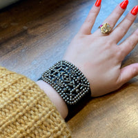 Black Leather & French Steel Bracelet by Ancient Influences