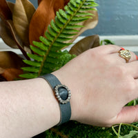 Green Leather & Paste Buckle Bracelet by Ancient Influences