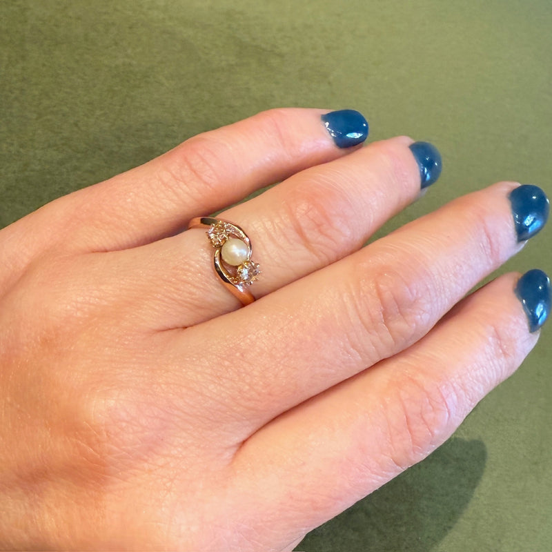 Victorian Pearl & Diamond 18k Rose Gold Bypass Ring