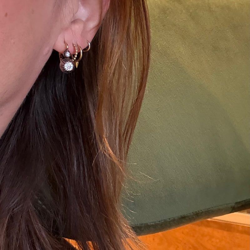 19th Century French Old Mine Cut Diamond Earbobs