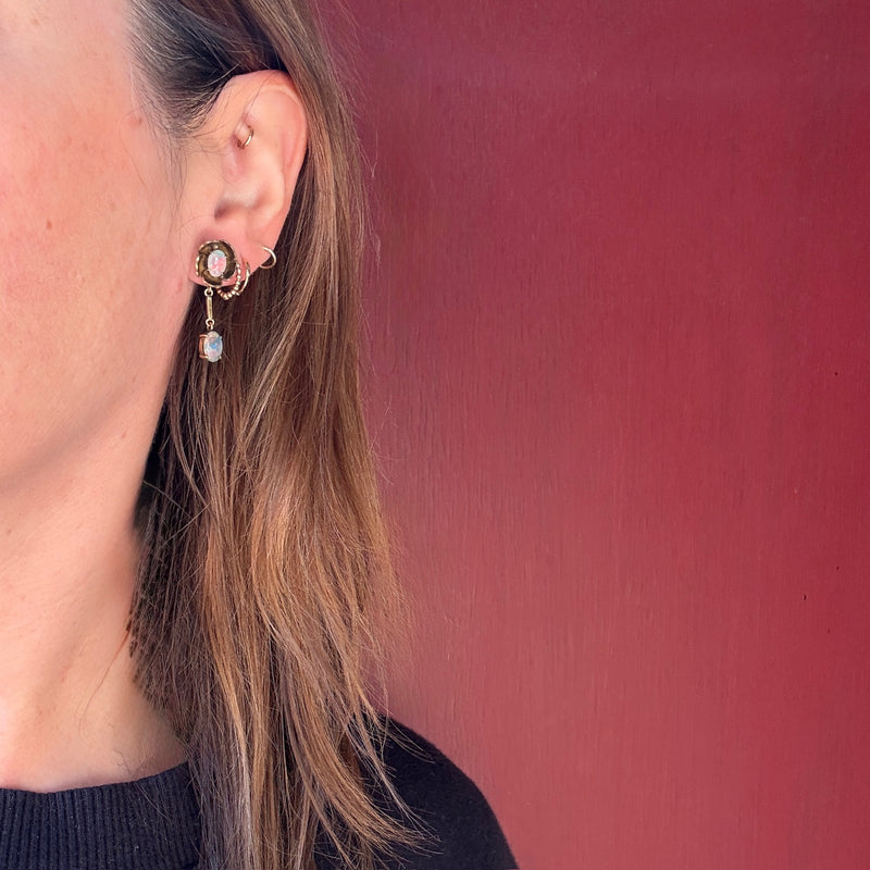 Gold Flowers & Vibrant Opals 1960s Earrings