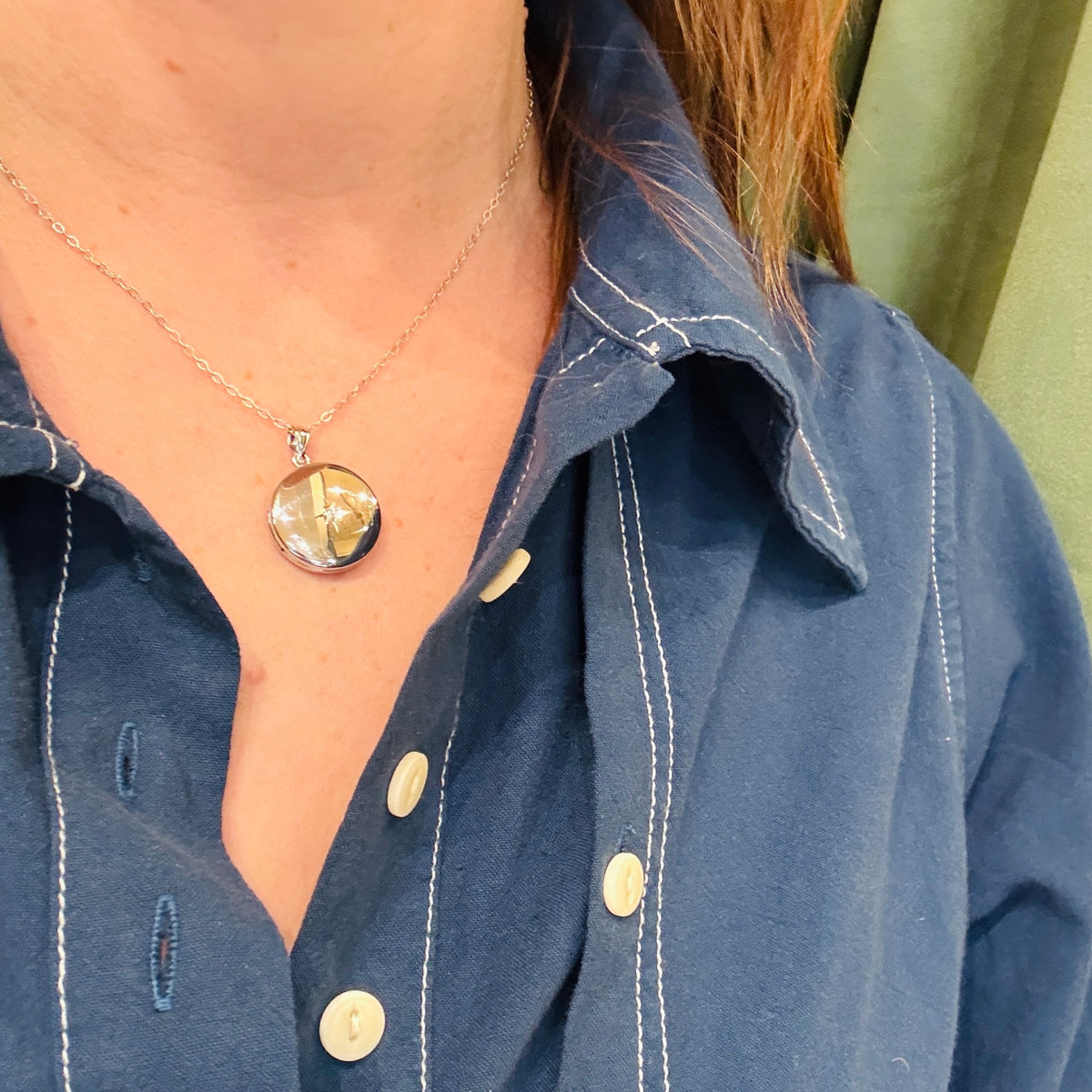 Star-Set Diamond in Sterling Silver Round Locket