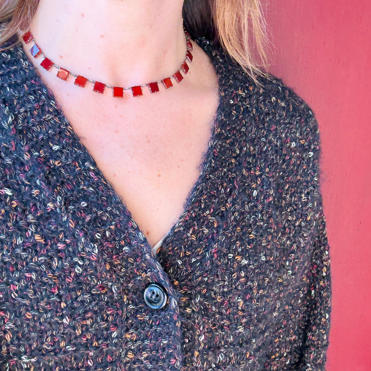 Carnelian & Sterling Art Deco Necklace