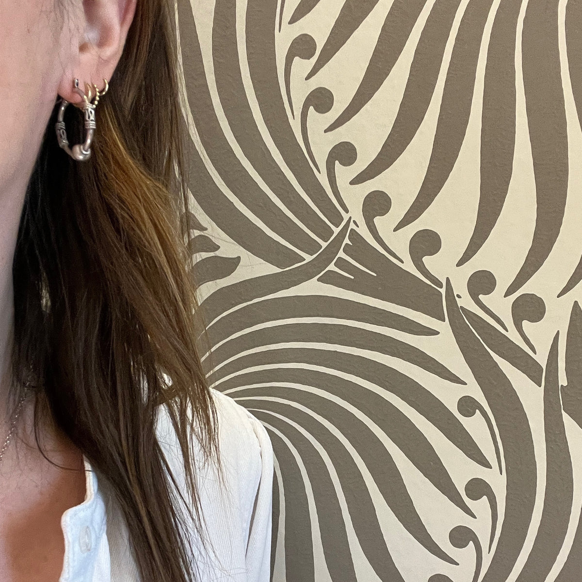 Sterling Hoop Earrings Banded with Filigree