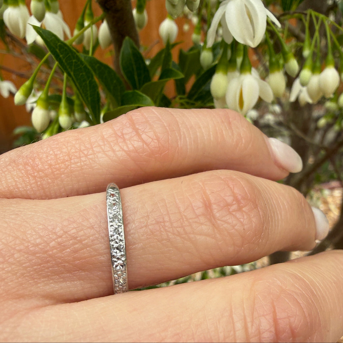 Petite Low Profile Diamond & Platinum Wedding Band
