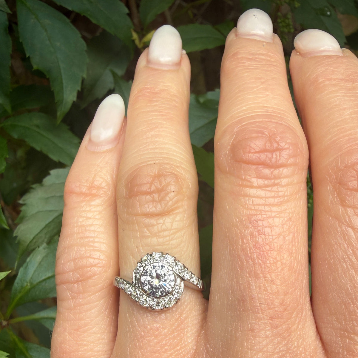 Romantic Mid Century Diamond & Platinum Bypass Ring