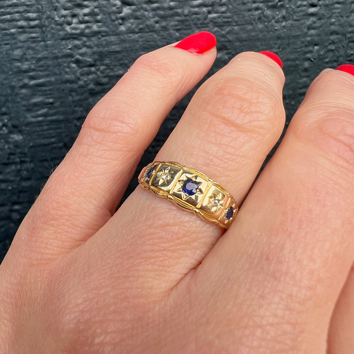 Romantic Star Set Sapphire & Rose Cut Diamond Band