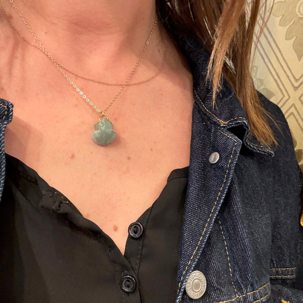 Carved Jade Frog on Gold Fill Chain