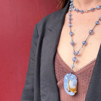 Gorgeous Chinese Blue & Gold Agate Necklace