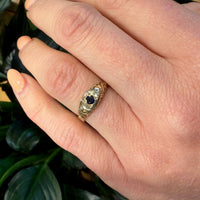 Engraved Gold and Sapphire Victorian Ring