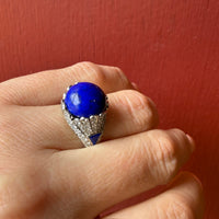 Rare Platinum Lapis Deco Diamond Ring