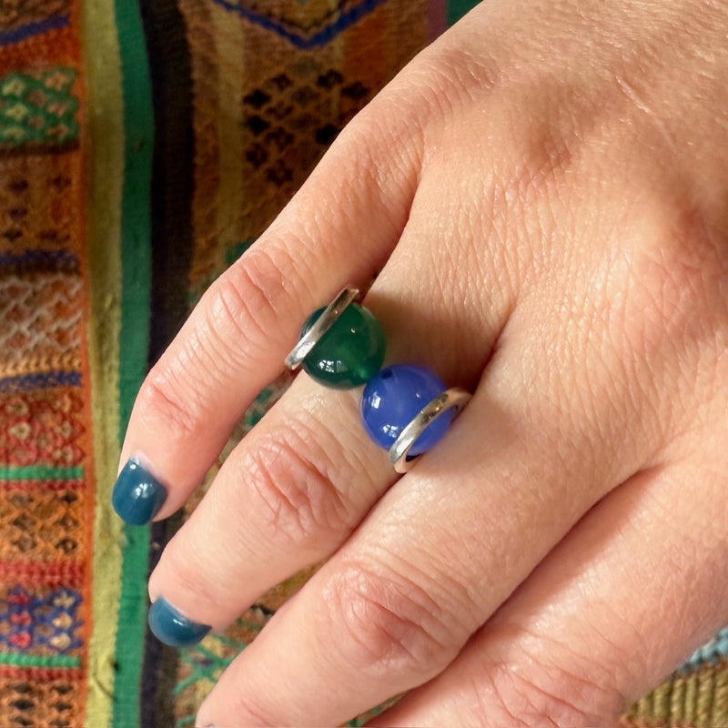Mexican Modernist Sterling & Gemstone Ring by Harms