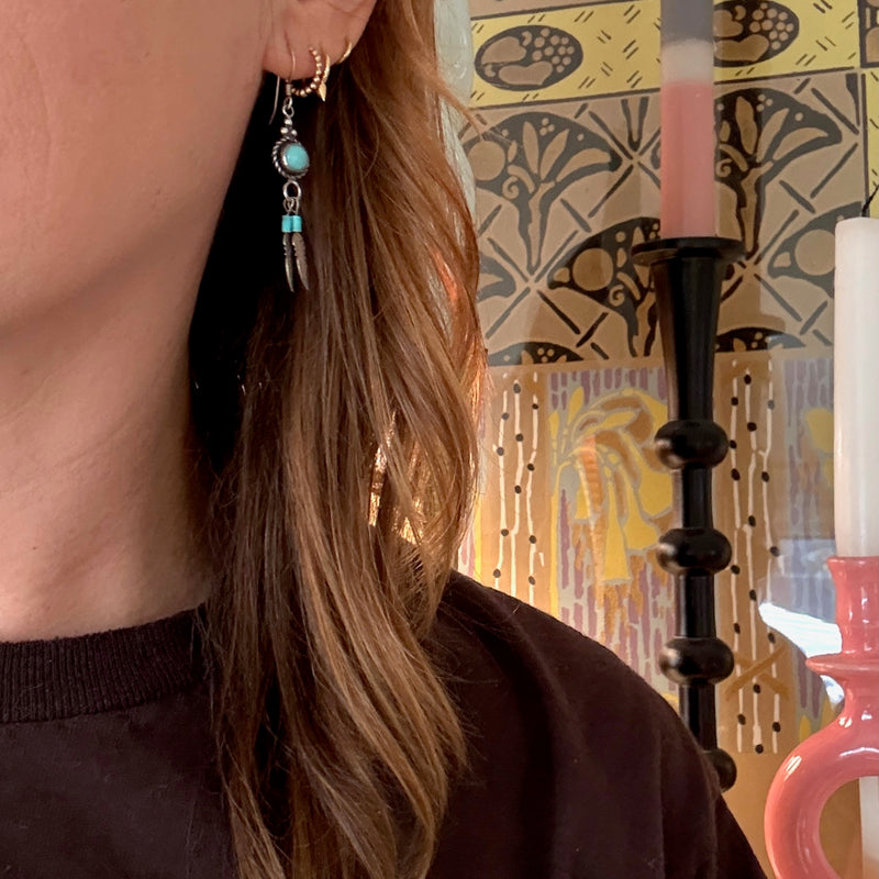 Delicate Turquoise & Sterling Feather Earrings