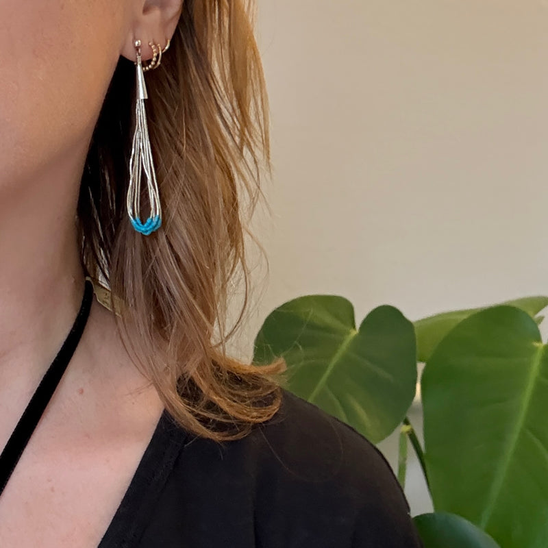 Slinky "Liquid Silver" Earrings with Blue Turquoise Beads