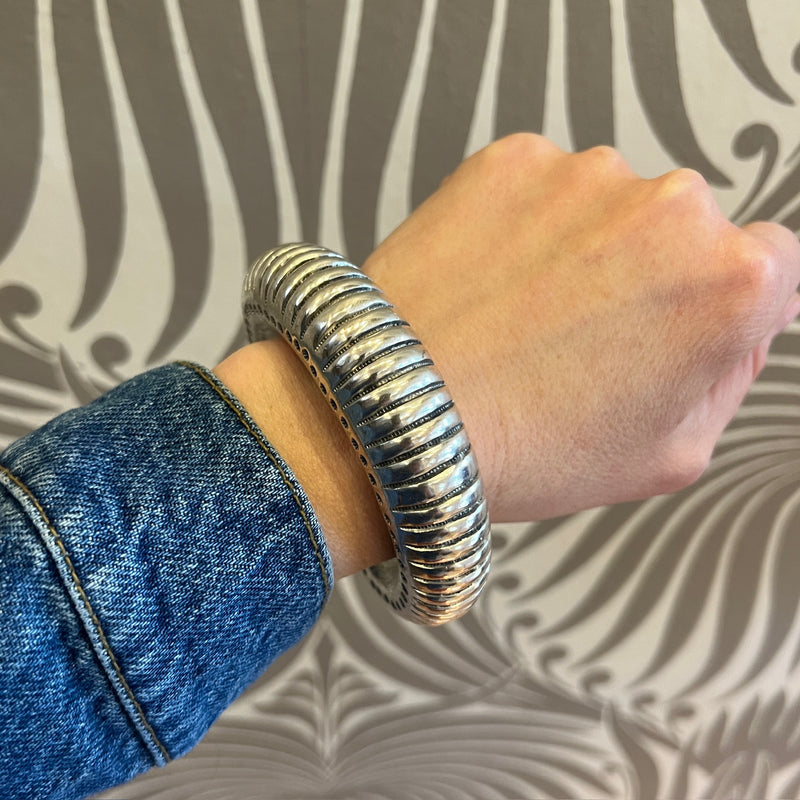 Chunky Silver Cuff with Interesting Pattern