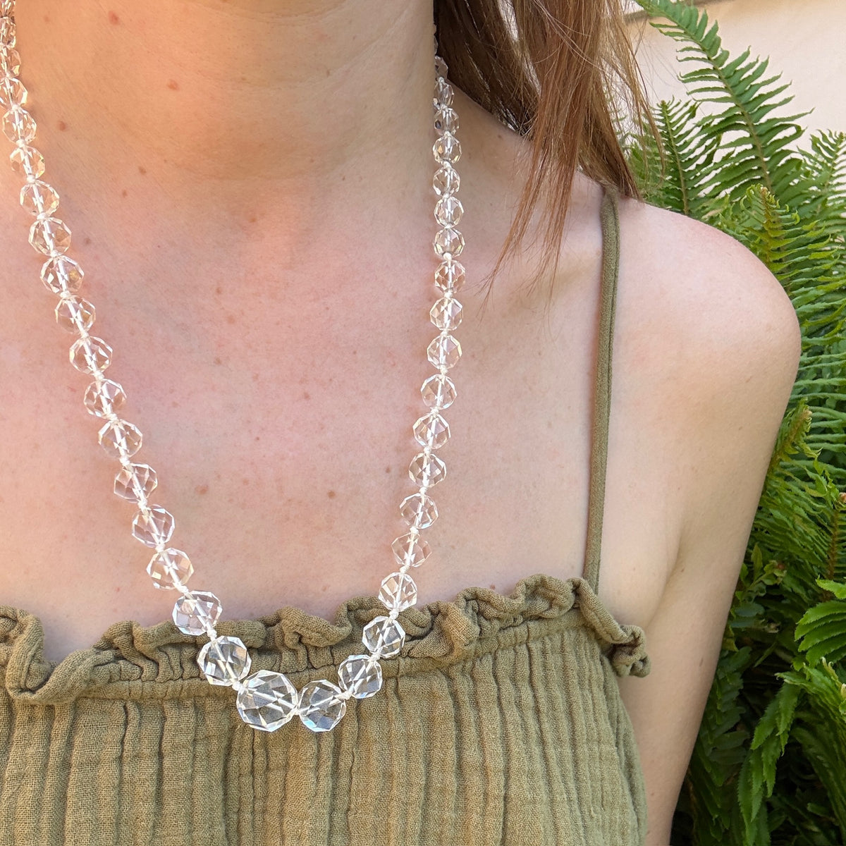 Graduated Rock Crystal Bead Necklace with Fancy Clasp