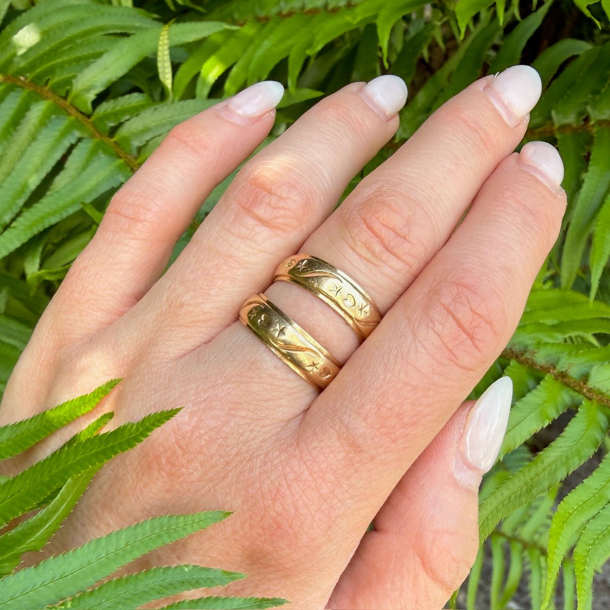 Stars & Hearts Substantial 14k Gold Band Size 8