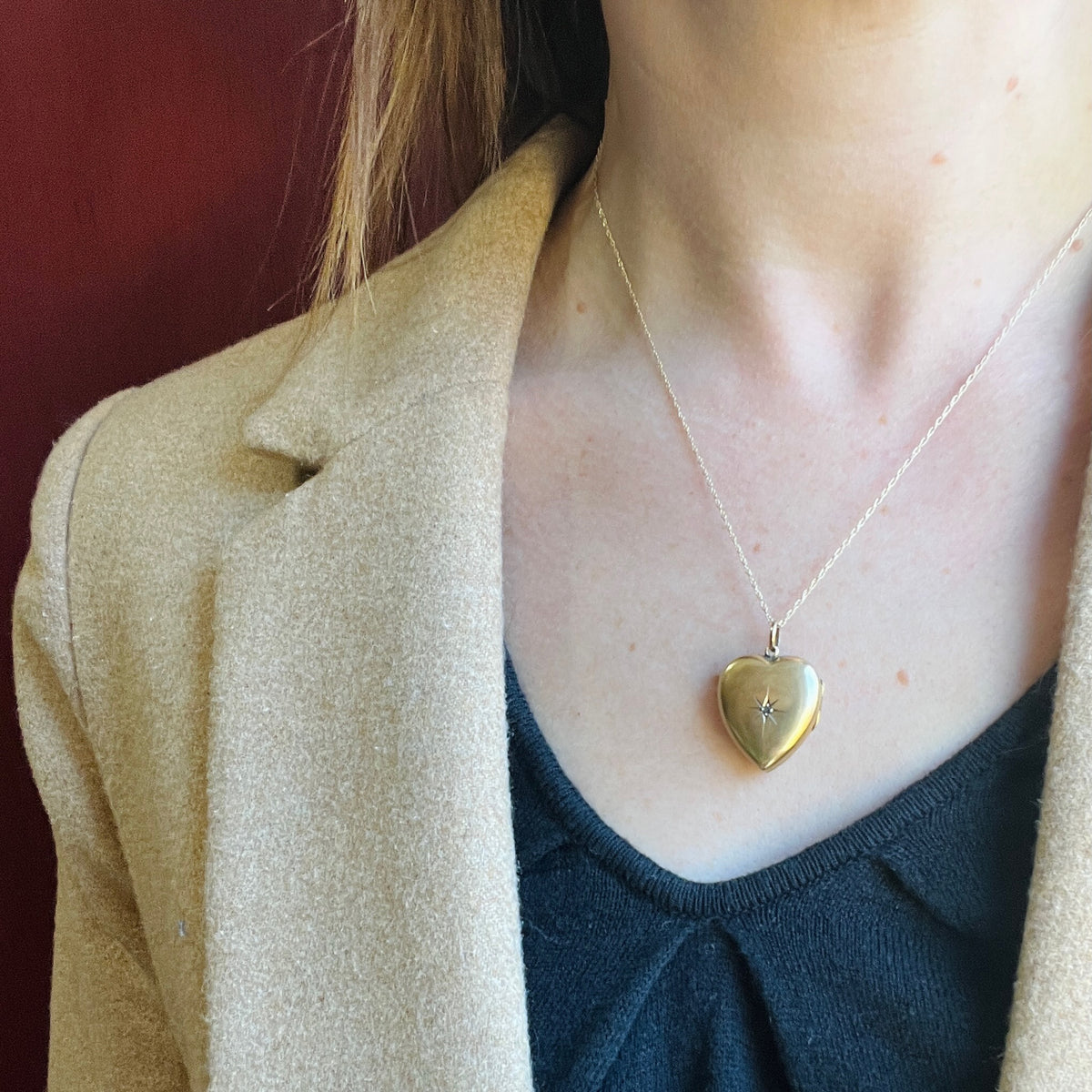 Sweet Heart Gold Locket with Star Set Diamond
