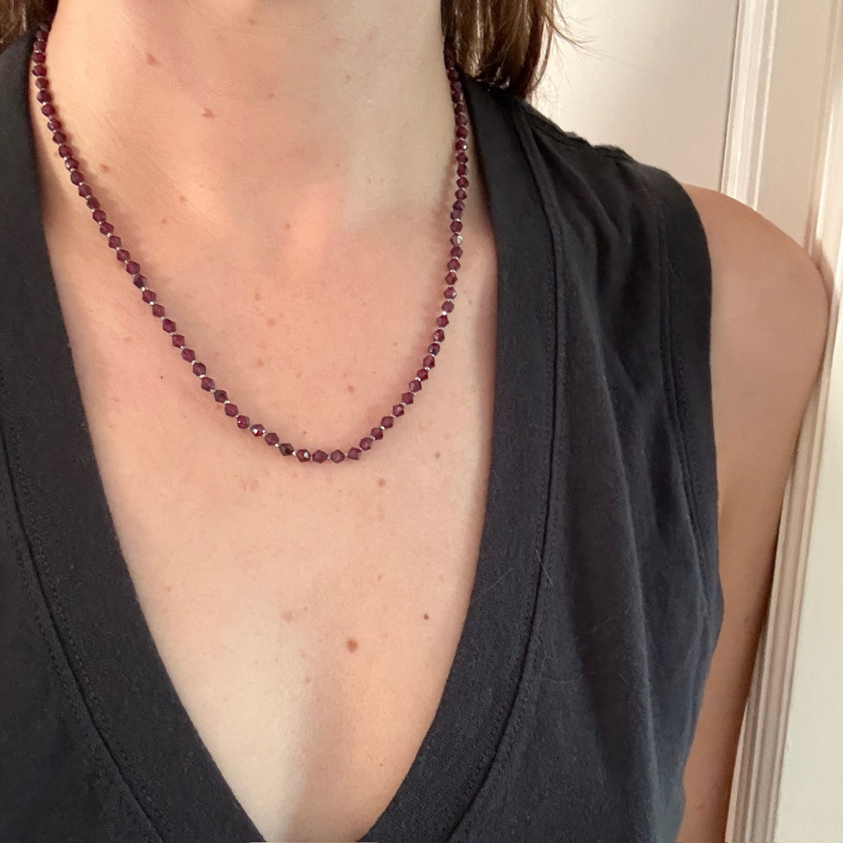 Decadent Garnet & Cut Steel Bead Necklace