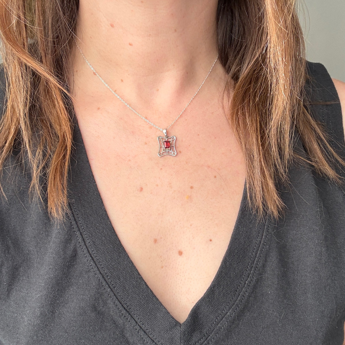 Garnet-Set Sterling Silver Web Necklace