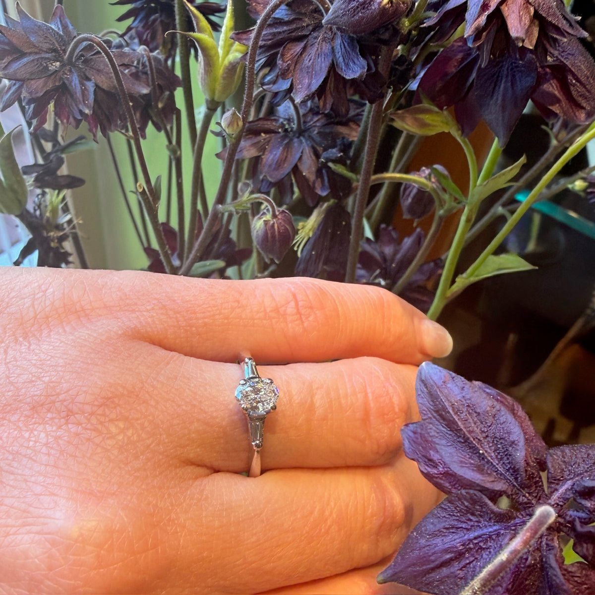 Classic Mid Century Engagement Ring with Oval Diamond