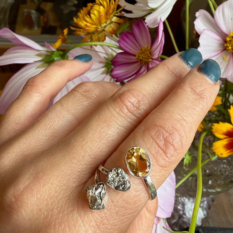 Unexpected Citrine & Pyrite Artisan Bypass Ring