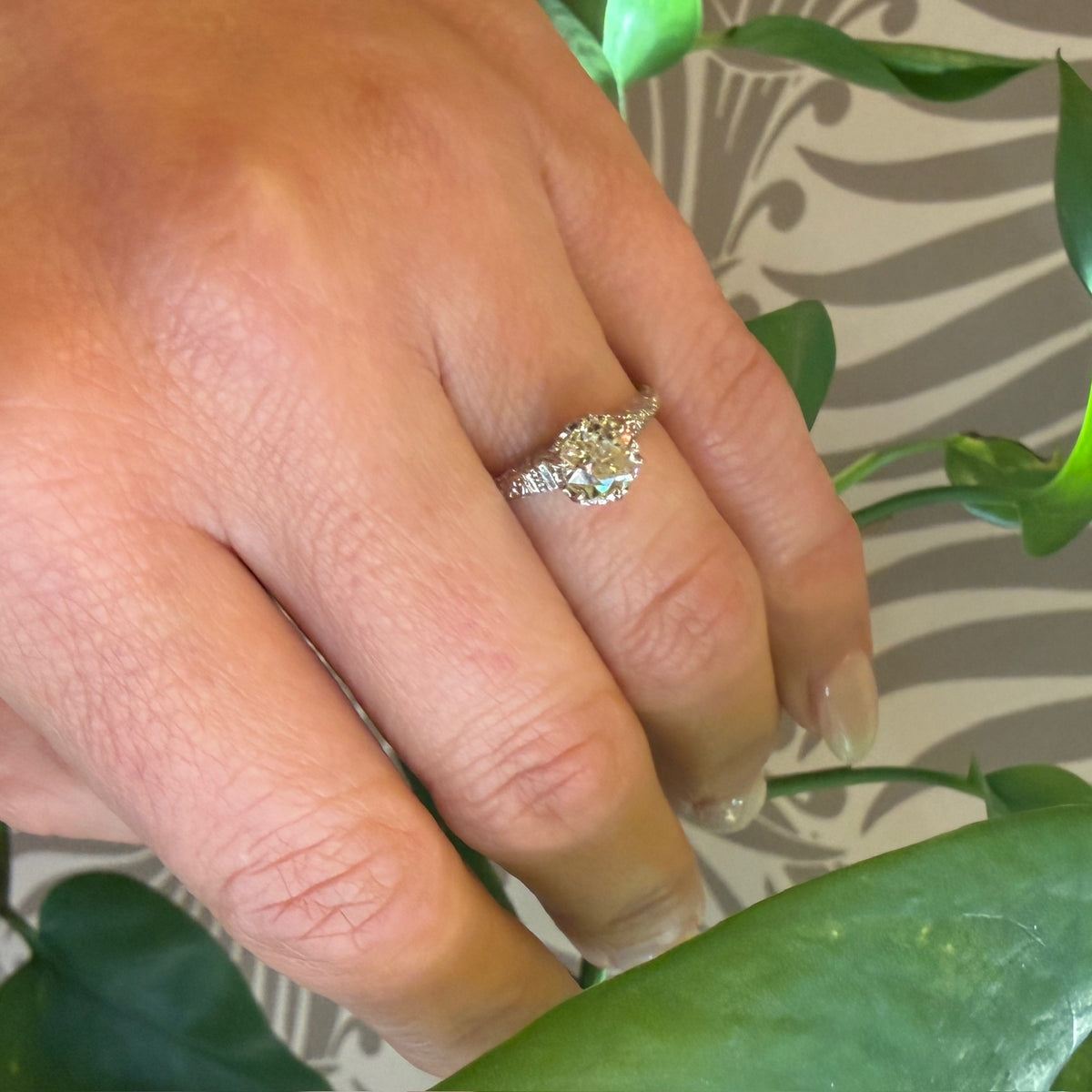 Hypnotic .94ct Old European Cut Diamond in Deco Solitaire