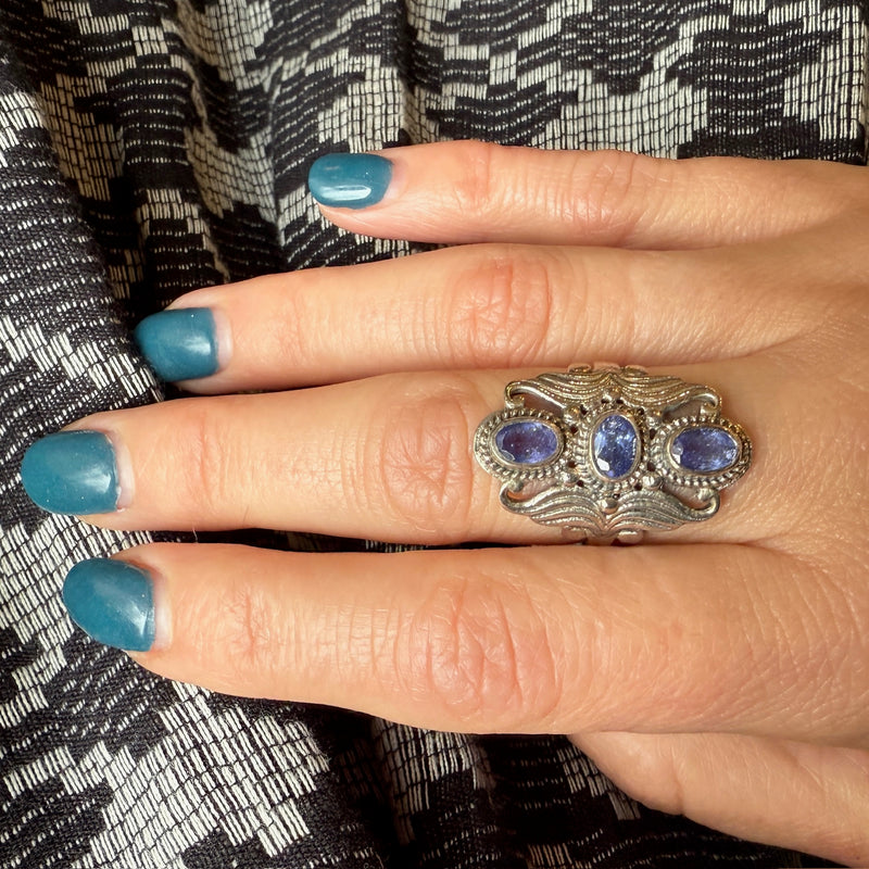Dramatic Iolite & Recycled Silver Artisan Ring