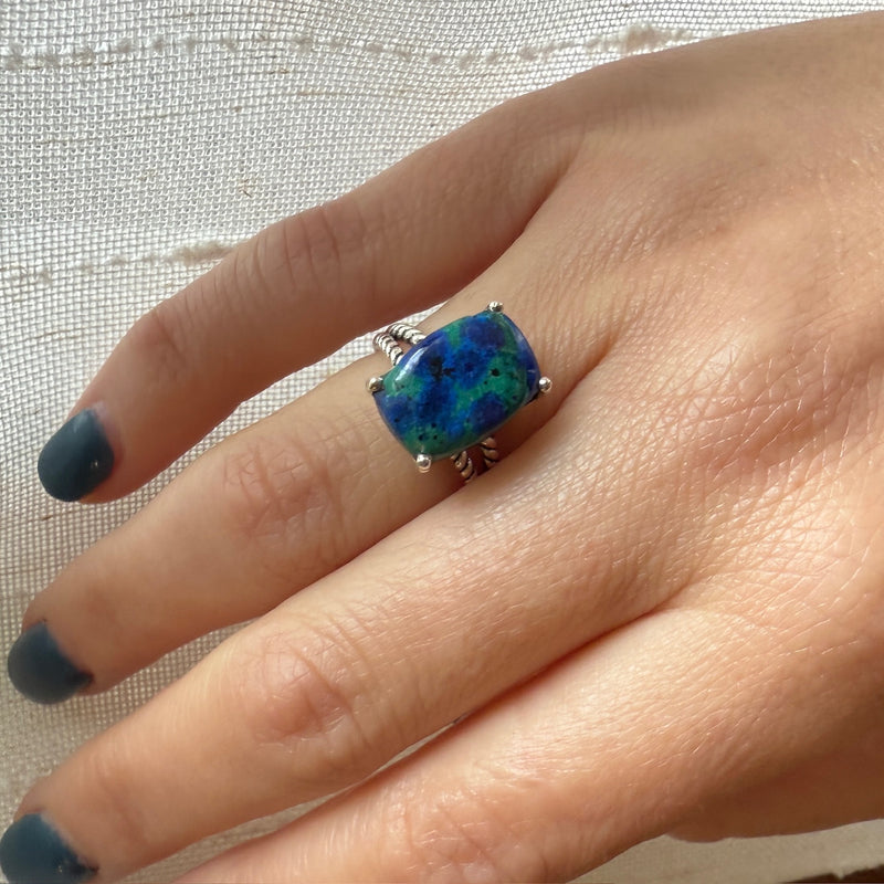 Brilliant Blue & Green Azurite & Sterling Artisan Ring